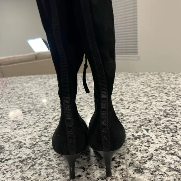 Prada tall suede heeled boots