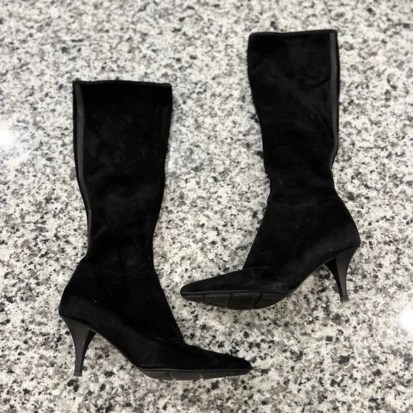 Prada tall suede heeled boots