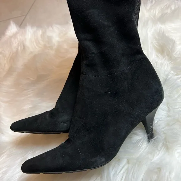 Prada tall suede heeled boots