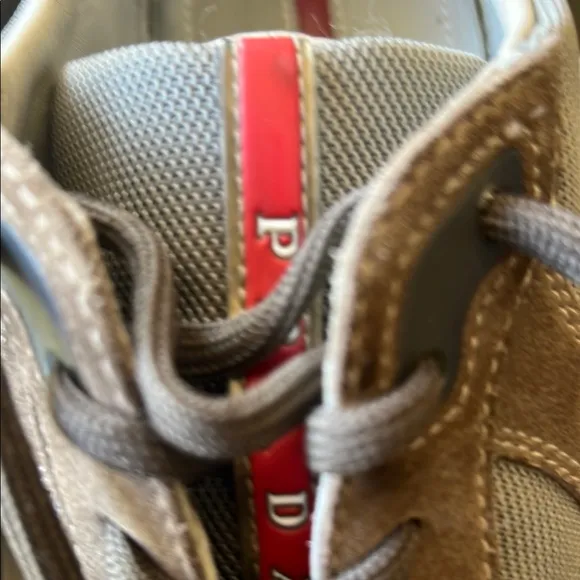 Prada Vintage Men's America’s Cup Tan Suede and silver Sneakers 6-1/2 Uk 81/2 US