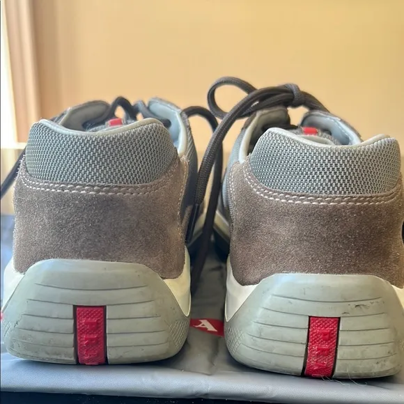 Prada Vintage Men's America’s Cup Tan Suede and silver Sneakers 6-1/2 Uk 81/2 US