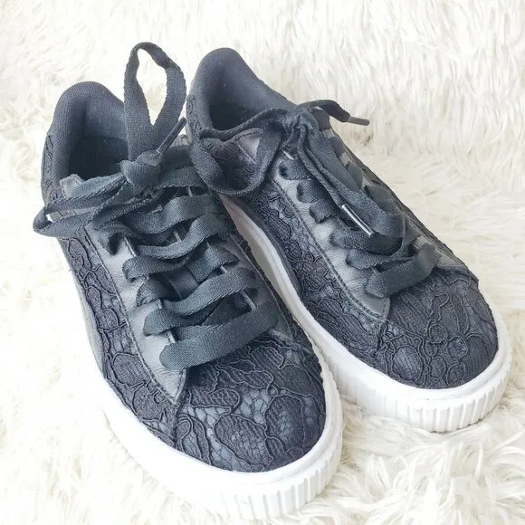 Puma Women's Basket Platform FO Sneakers Casual Shoes Black Size 6 EUC