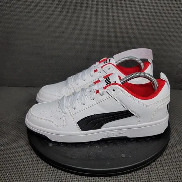 Puma Rebound Layup Lo Shoes Mens Sz 8 White Red Athletic Trainers Sneakers