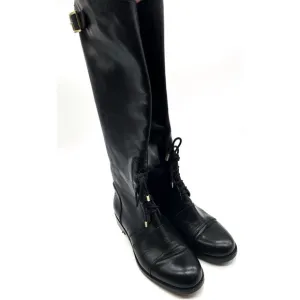 Rachel Zoe Women Black Leather Georgia Lace Up Tall Boots Size 7.5 M Rare.