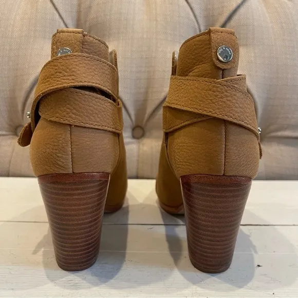 Rag &amp; BONE Ankle Booties Boots Size 6.5 Beige HARROW Leather Belted.