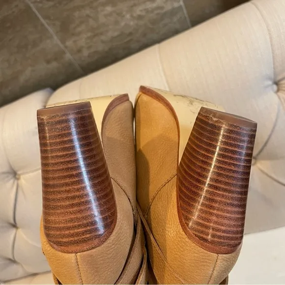 Rag &amp; BONE Ankle Booties Boots Size 6.5 Beige HARROW Leather Belted.