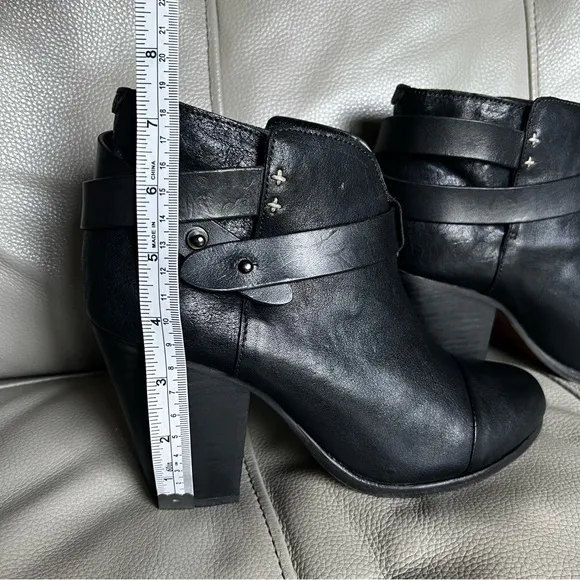 Rag &amp; Bone Black leather Harrow Ankle Boots Booties Sz 38 US 8 Stacked Heel
