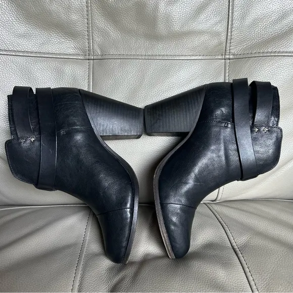 Rag &amp; Bone Black leather Harrow Ankle Boots Booties Sz 38 US 8 Stacked Heel