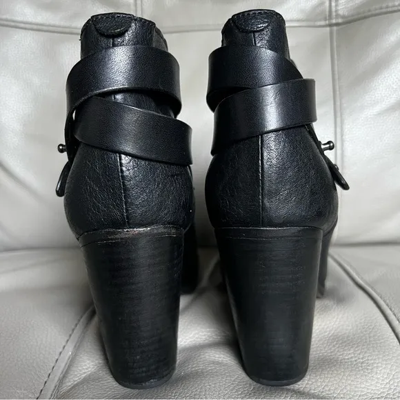Rag &amp; Bone Black leather Harrow Ankle Boots Booties Sz 38 US 8 Stacked Heel