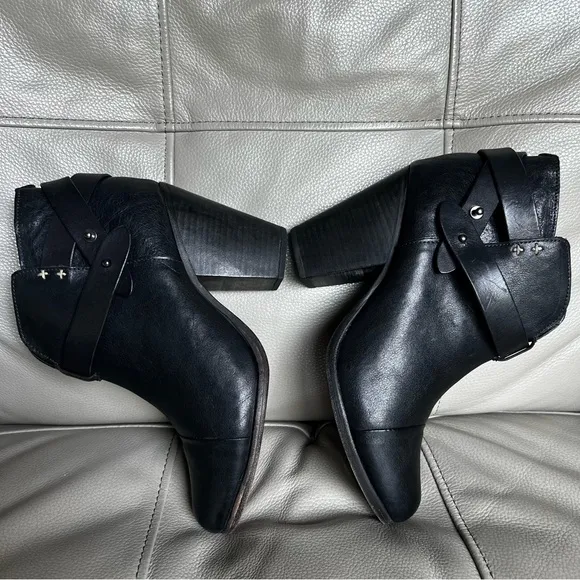 Rag &amp; Bone Black leather Harrow Ankle Boots Booties Sz 38 US 8 Stacked Heel