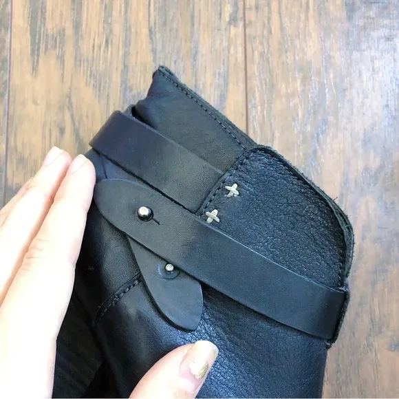 Rag &amp; Bone • Harrow black leather ankle boots heeled bootie moto celeb strappy