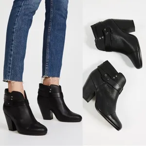 Rag &amp; Bone • Harrow black leather ankle boots heeled bootie moto celeb strappy