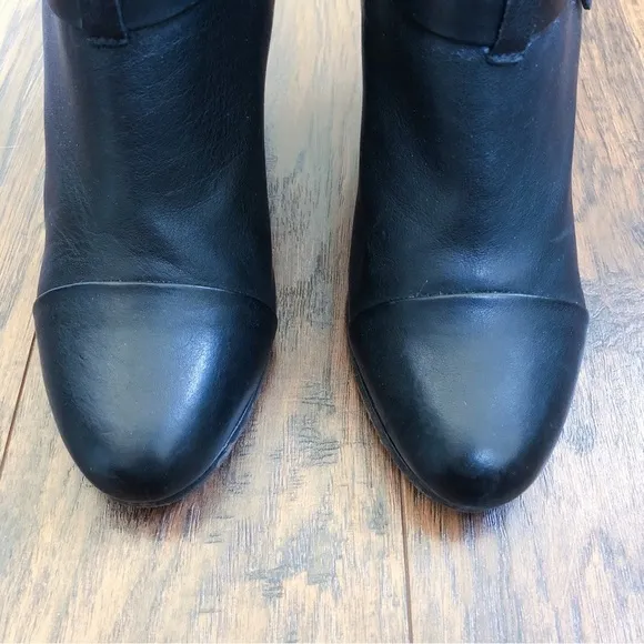 Rag &amp; Bone • Harrow black leather ankle boots heeled bootie moto celeb strappy