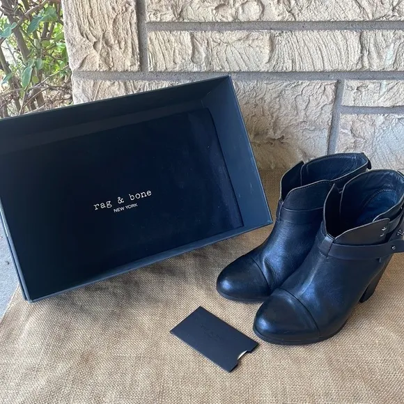 Rag &amp; Bone Harrow boots black Ankle Leather Size 38 Box