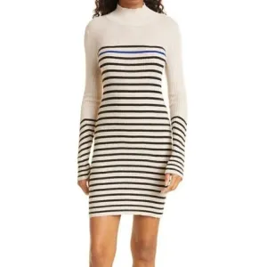 rag &amp; bone kate striped ribbed knit cashmere sweater dress turtleneck XL $378