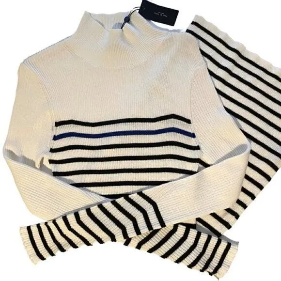 rag &amp; bone kate striped ribbed knit cashmere sweater dress turtleneck XL $378