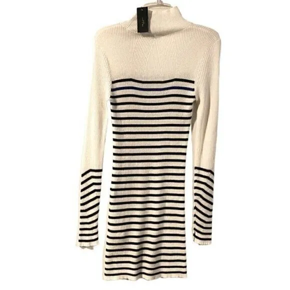 rag &amp; bone kate striped ribbed knit cashmere sweater dress turtleneck XL $378