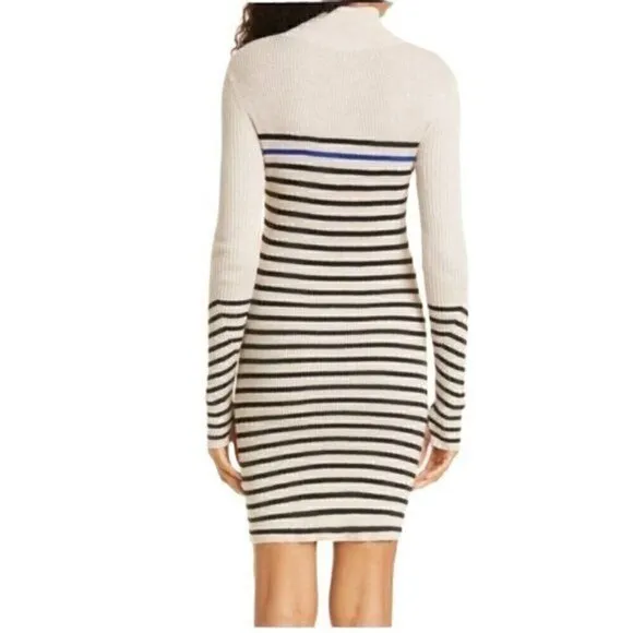 rag &amp; bone kate striped ribbed knit cashmere sweater dress turtleneck XL $378