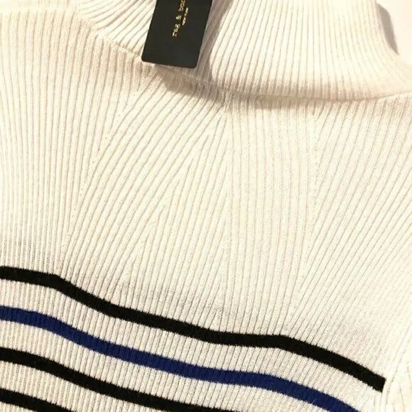 rag &amp; bone kate striped ribbed knit cashmere sweater dress turtleneck XL $378