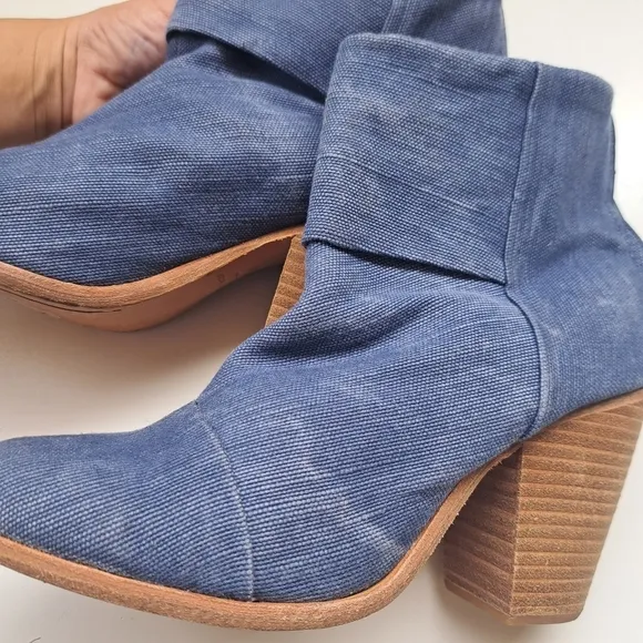 Rag &amp; Bone Newbury Ankle Boots Blue Canvas Blue Denim Size 40 /‎ US 10 cowgirl