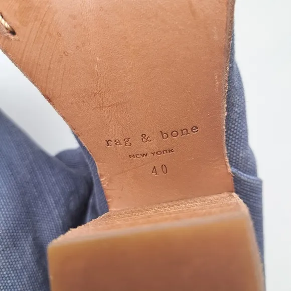 Rag &amp; Bone Newbury Ankle Boots Blue Canvas Blue Denim Size 40 /‎ US 10 cowgirl