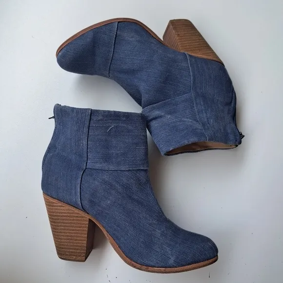 Rag &amp; Bone Newbury Ankle Boots Blue Canvas Blue Denim Size 40 /‎ US 10 cowgirl