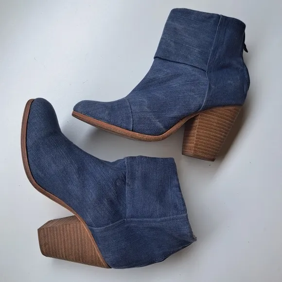 Rag &amp; Bone Newbury Ankle Boots Blue Canvas Blue Denim Size 40 /‎ US 10 cowgirl