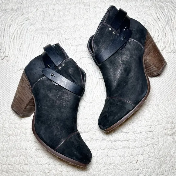 RAG &amp; BONE suede black leather Harrow heeled ankle booties 39.5