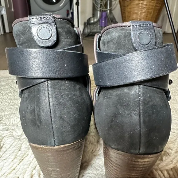 RAG &amp; BONE suede black leather Harrow heeled ankle booties 39.5