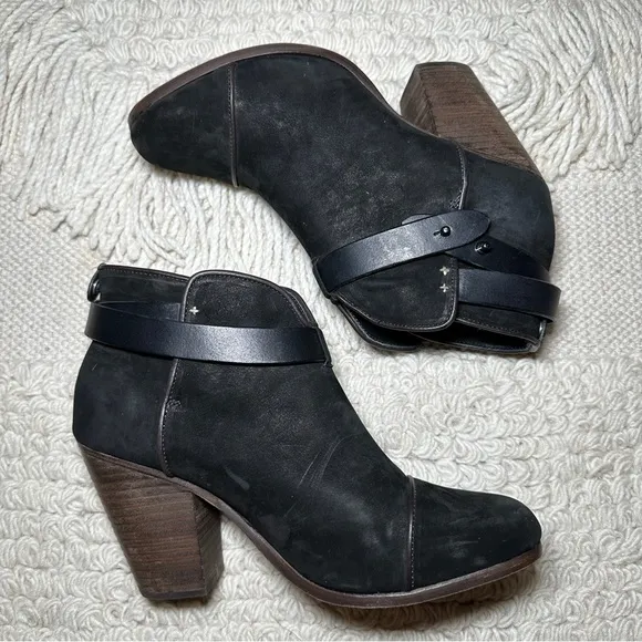 RAG &amp; BONE suede black leather Harrow heeled ankle booties 39.5