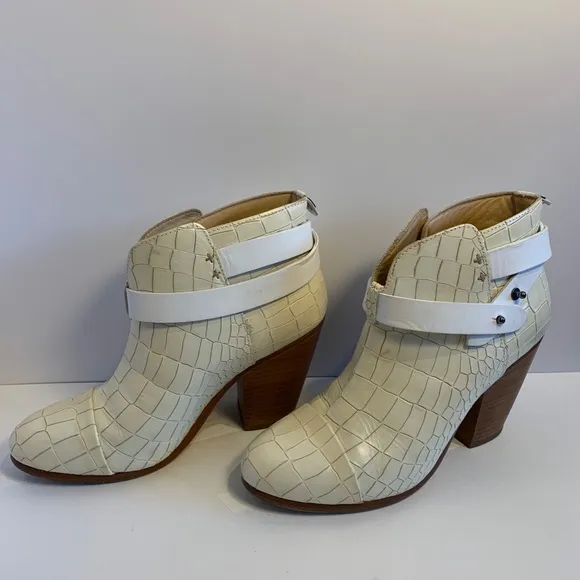 rag &amp; bone White Ivory Croc Leather Harrow Boots