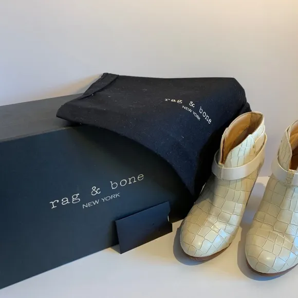 rag &amp; bone White Ivory Croc Leather Harrow Boots