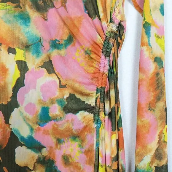 Rails Terra Floral Mona Sheer Lined Long Sleeve Dress Size S