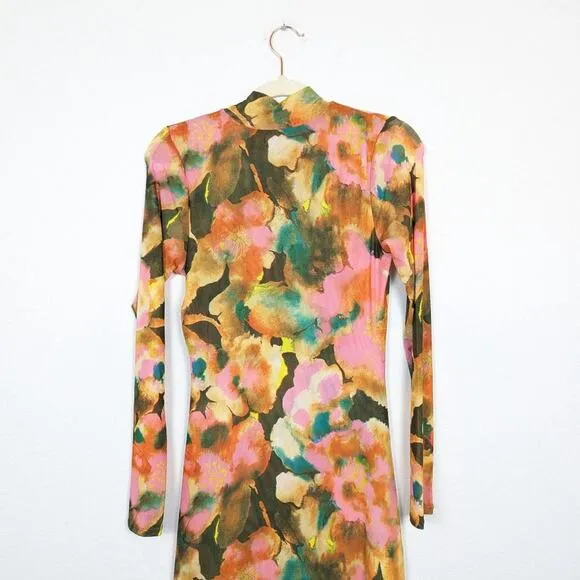 Rails Terra Floral Mona Sheer Lined Long Sleeve Dress Size S