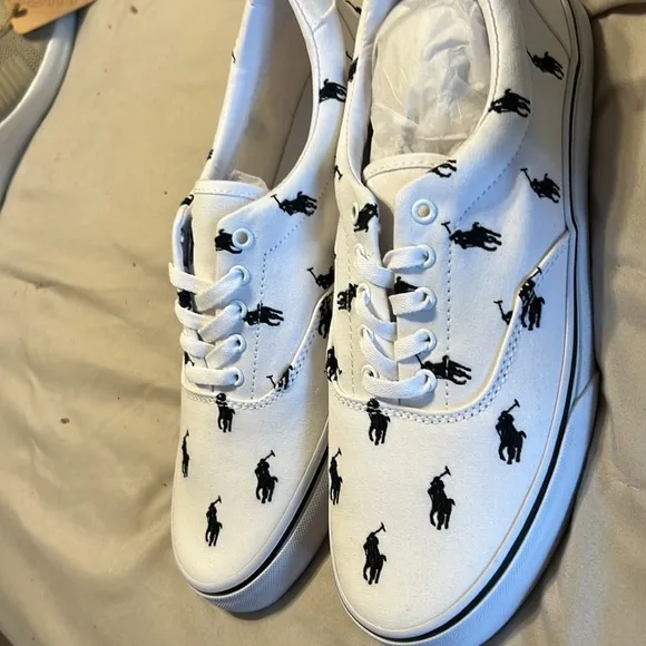 Ralph Lauren Men's White Sneakers with Black Accents new