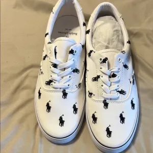 Ralph Lauren Men's White Sneakers with Black Accents new