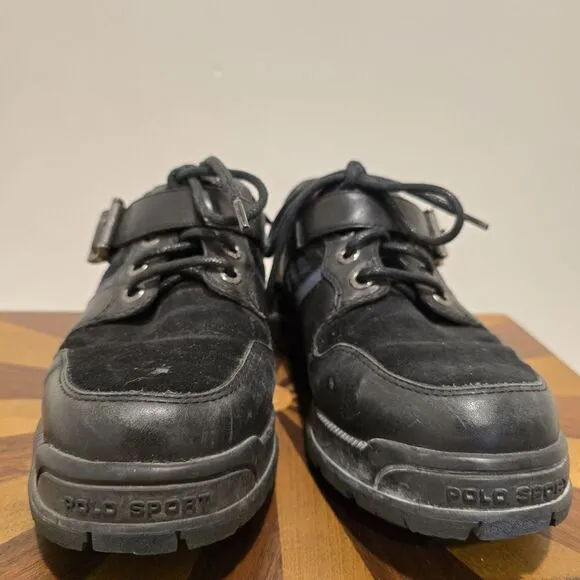 Ralph Lauren Polo Sport Leather Black Suede Boots Hiking Shoes 7D Mens Vintage