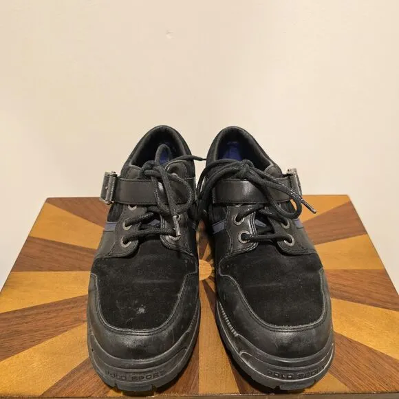 Ralph Lauren Polo Sport Leather Black Suede Boots Hiking Shoes 7D Mens Vintage