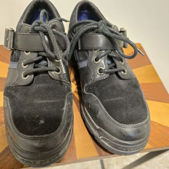 Ralph Lauren Polo Sport Leather Black Suede Boots Hiking Shoes 7D Mens Vintage