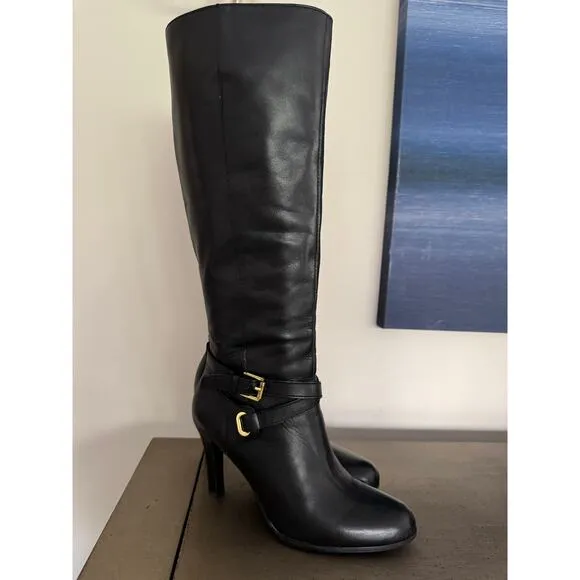 Ralph Lauren Women’s Black Becca Leather Equestrian Stiletto Boots 7 EUC!!!