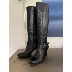 Ralph Lauren Women’s Black Becca Leather Equestrian Stiletto Boots 7 EUC!!!