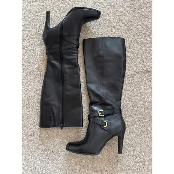 Ralph Lauren Women’s Black Becca Leather Equestrian Stiletto Boots 7 EUC!!!