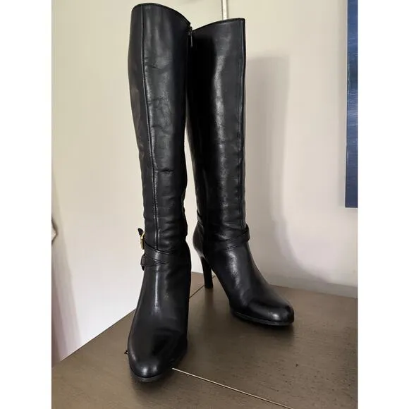 Ralph Lauren Women’s Black Becca Leather Equestrian Stiletto Boots 7 EUC!!!