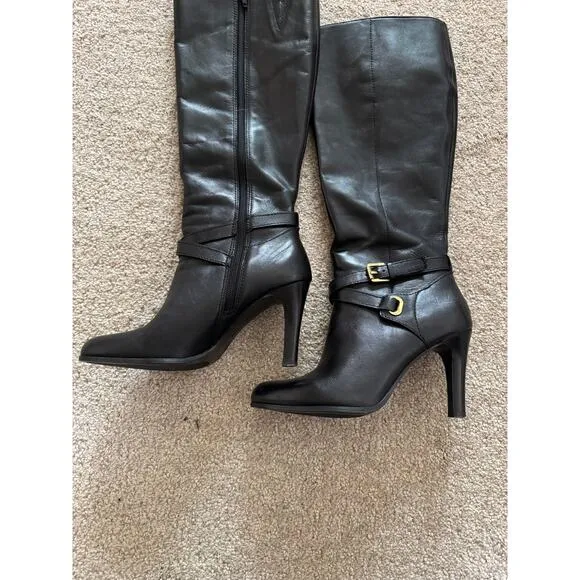 Ralph Lauren Women’s Black Becca Leather Equestrian Stiletto Boots 7 EUC!!!