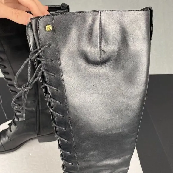 Ralph Lauren Womens Martina Leather Riding Tall Boots Size 7B Black 15 Eyelet
