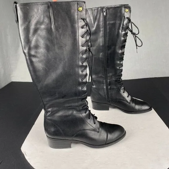 Ralph Lauren Womens Martina Leather Riding Tall Boots Size 7B Black 15 Eyelet