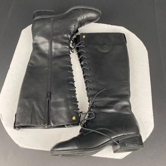Ralph Lauren Womens Martina Leather Riding Tall Boots Size 7B Black 15 Eyelet