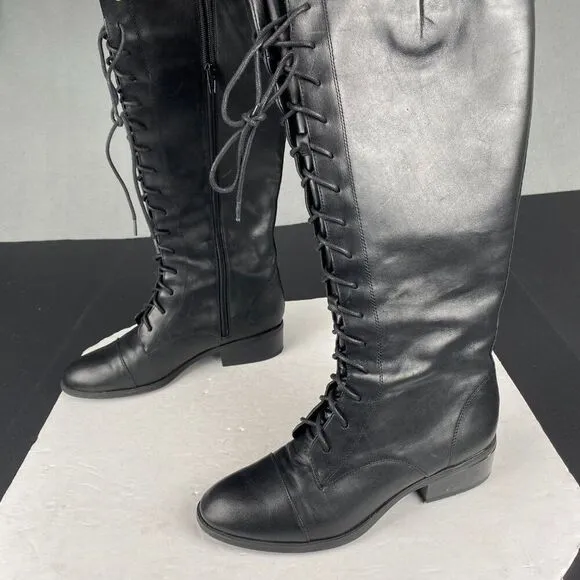 Ralph Lauren Womens Martina Leather Riding Tall Boots Size 7B Black 15 Eyelet