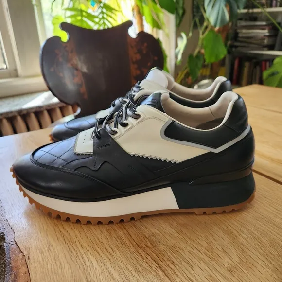 RARE Leizilei Calf Leather Sneakers Mens Size 12 Black White Platform Shoes Y2k