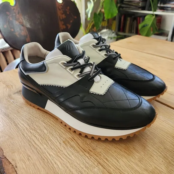 RARE Leizilei Calf Leather Sneakers Mens Size 12 Black White Platform Shoes Y2k
